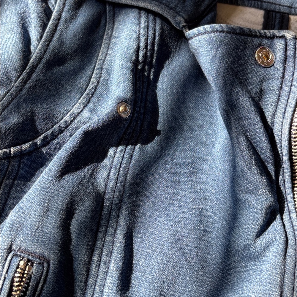 BLANK NYC Denim Moto Jacket Small Blue Zip Front Fitted Biker Style Jean Jacket - Picture 10 of 16